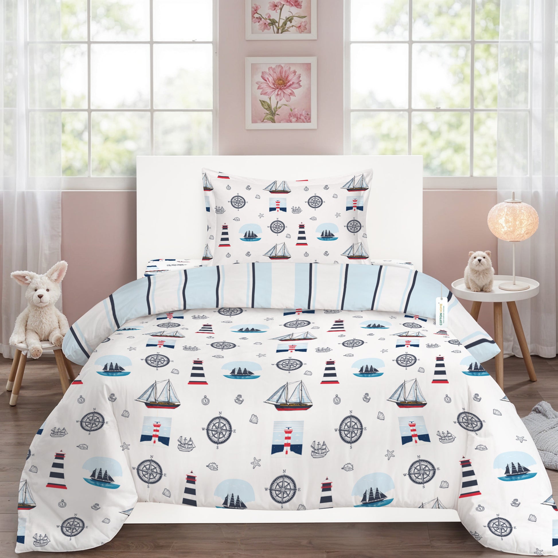 3PC Kids Duvet Cover Set – 135x220 Little Sailors Design 100% Premium Cotton