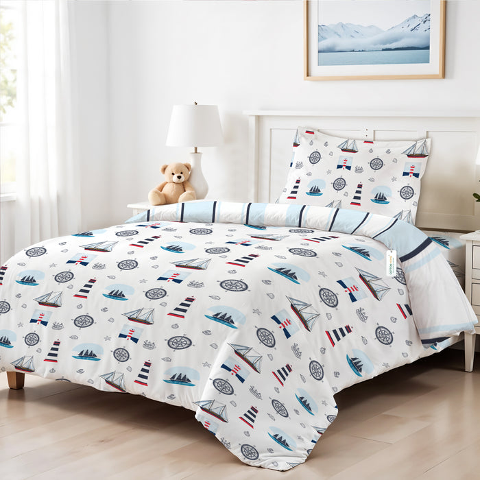 Back to School Essentials Premium Cotton Kids Bedding & Bathrobe Set Sailor