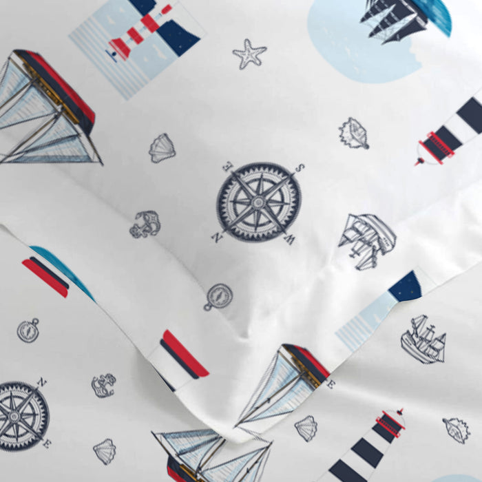 Back to School Essentials Premium Cotton Kids Bedding & Bathrobe Set Sailor