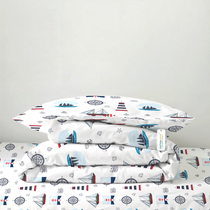 3PC Kids Duvet Cover Set – 135x220 Little Sailors Design 100% Premium Cotton