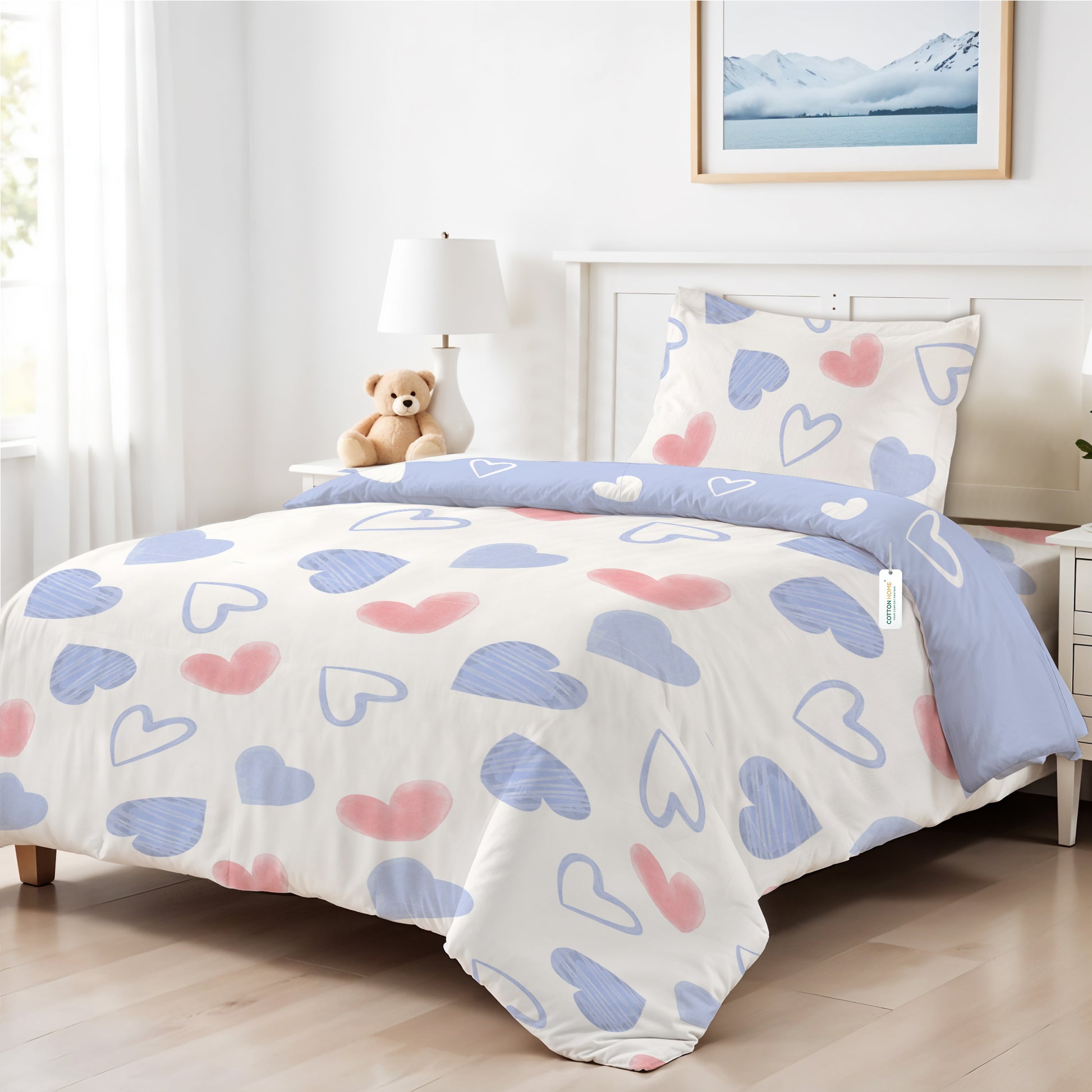 3PC Kids Duvet Cover Set – 135x220 Heartscape Design 100% Premium Cotton