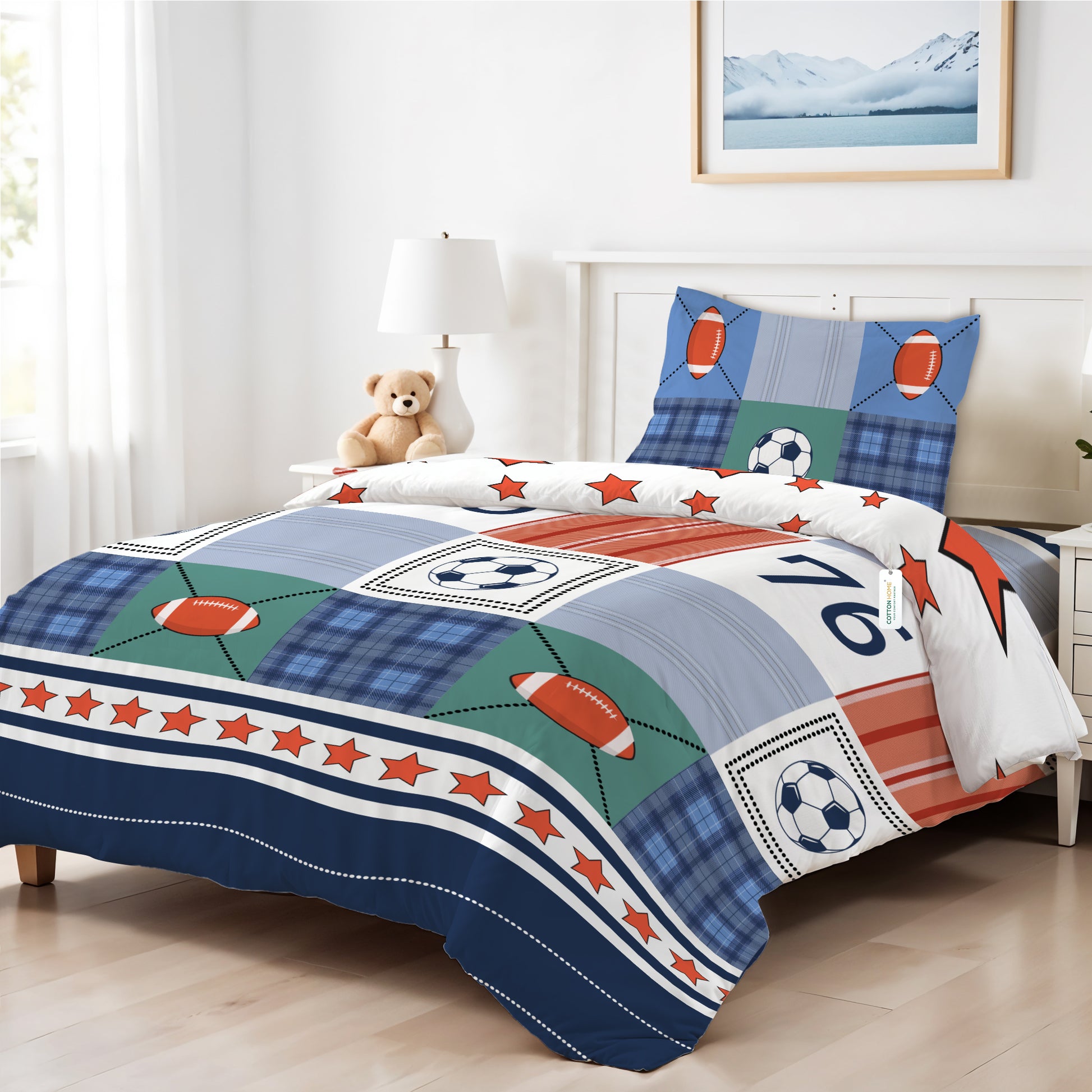 3PC Kids Duvet Cover Set – 135x220 Champions Design 100% Premium Cotton