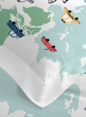 3PC Kids Duvet Cover Set – 135x220 Tiny Travelers Design 100% Premium Cotton