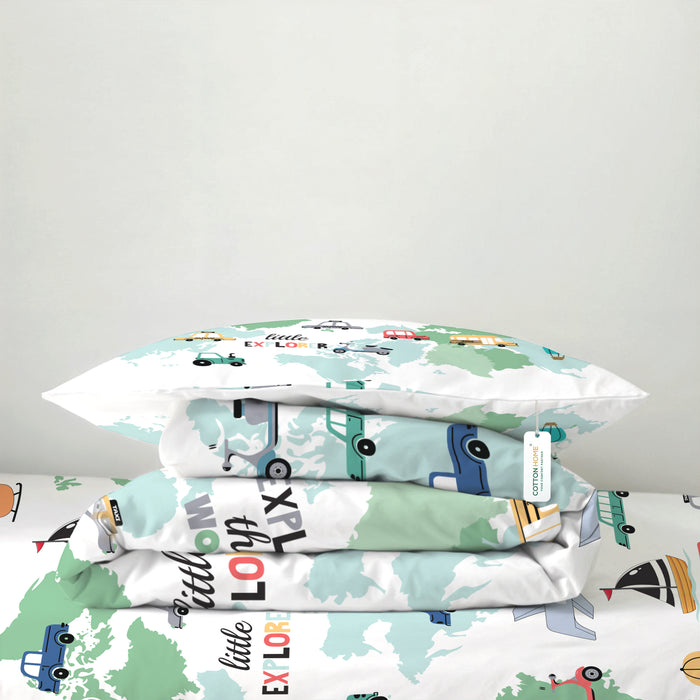 Back to School Essentials Premium Cotton Kids Bedding & Bathrobe Set Transport