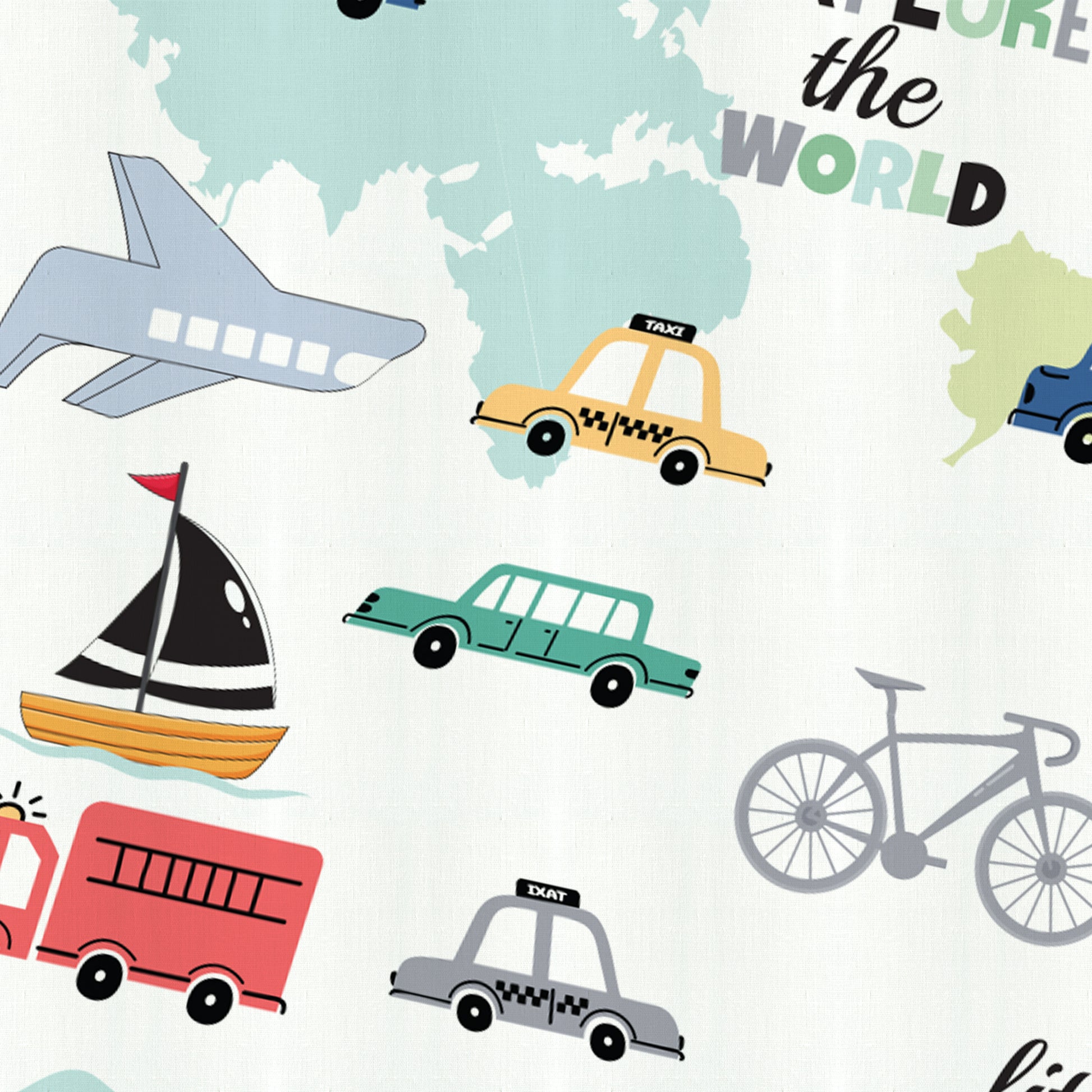 3PC Kids Duvet Cover Set – 135x220 Tiny Travelers Design 100% Premium Cotton