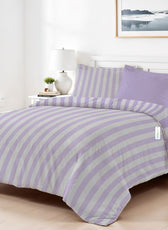 4PC Kids Duvet Cover Set – 160x220 Lavender Stripe Design 100% Premium Cotton