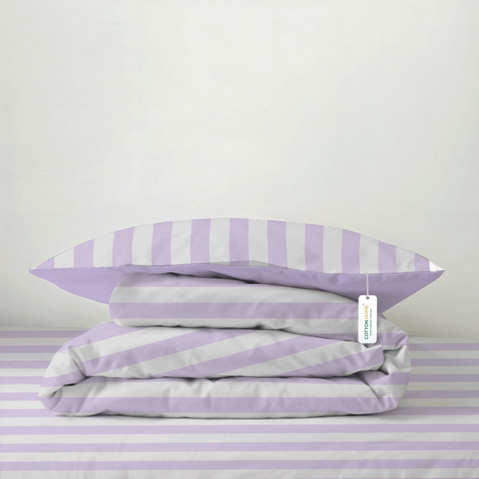 4PC Kids Duvet Cover Set – 160x220 Lavender Stripe Design 100% Premium Cotton