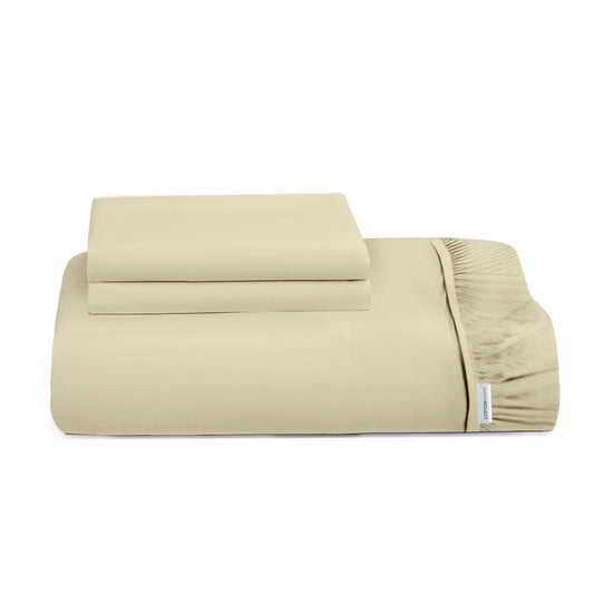3 Piece Fitted Sheet Set Super Soft Beige Single Size 120x200+25cm with 2 Pillow Case - Cotton Home