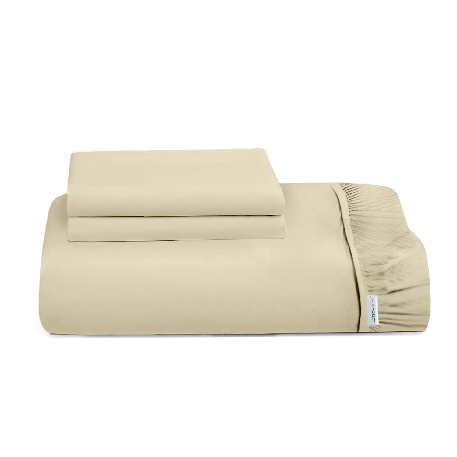 3 Piece Fitted Sheet Set Super Soft Beige Super King Size 200x200+30cm with 2 Pillow Case - Cotton Home
