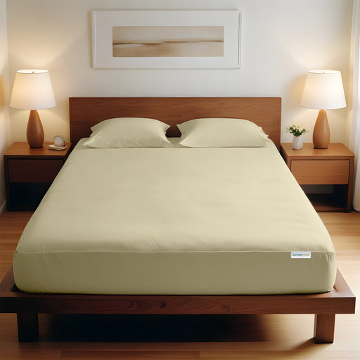 3 Piece Fitted Sheet Set Super Soft Beige Single Size 120x200+25cm with 2 Pillow Case - Cotton Home