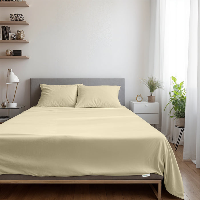 3 Piece Flat Sheet Set Supersoft Microfiber Beige Single Size 160x220 with 2 Pillow Case