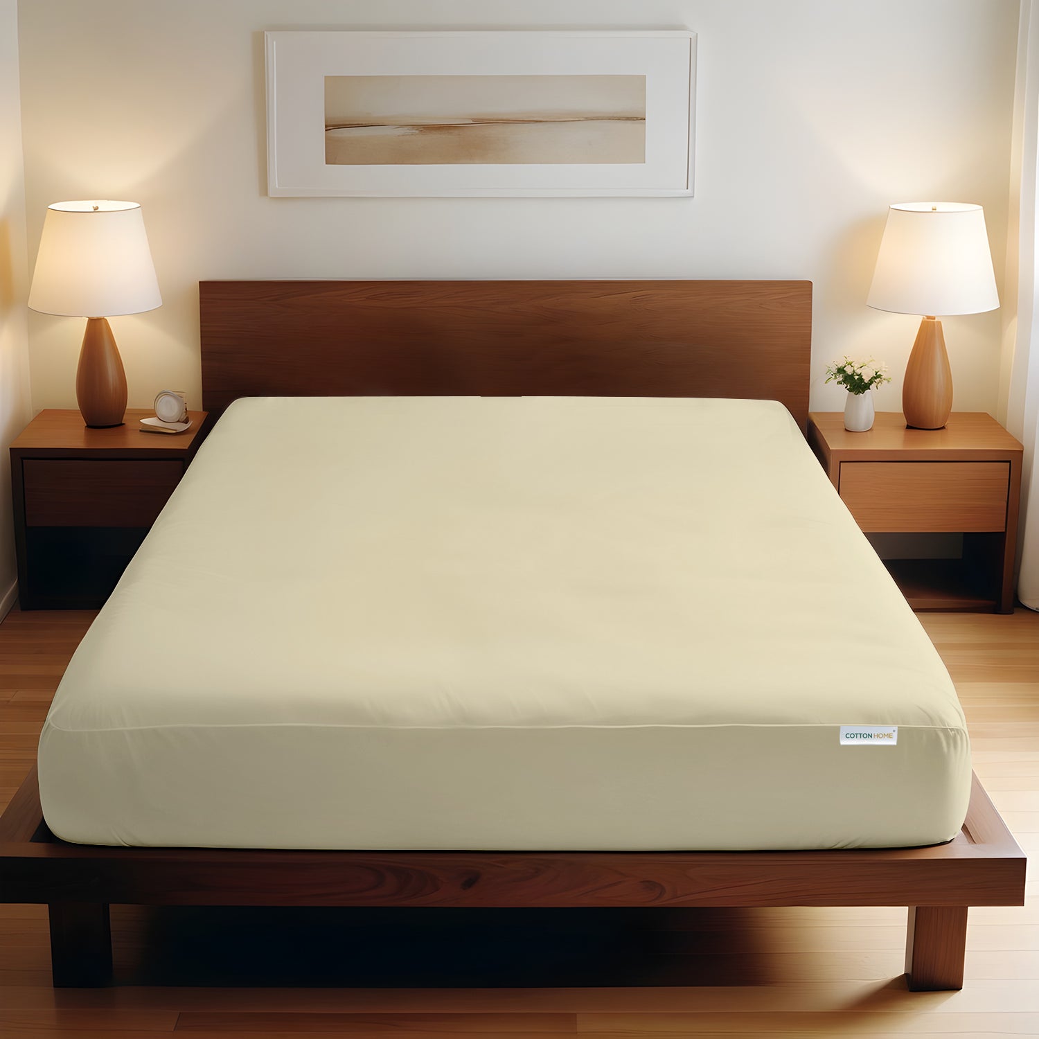 Super Soft Single Fitted sheet 90x200+20 CM Beige with Deep Pockets - Cotton Home