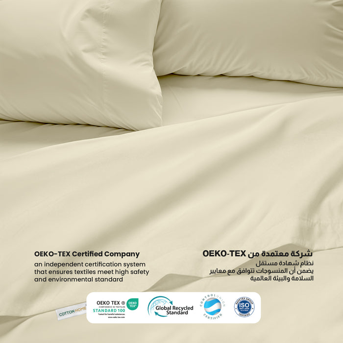 3 Piece Flat Sheet Set Supersoft Microfiber Beige Queen Size 200x220 with 2 Pillow Case