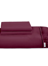 3 Piece Fitted Sheet Set Super Soft Burgundy Single Size 90x200+20cm with 2 Pillow Case - Cotton Home