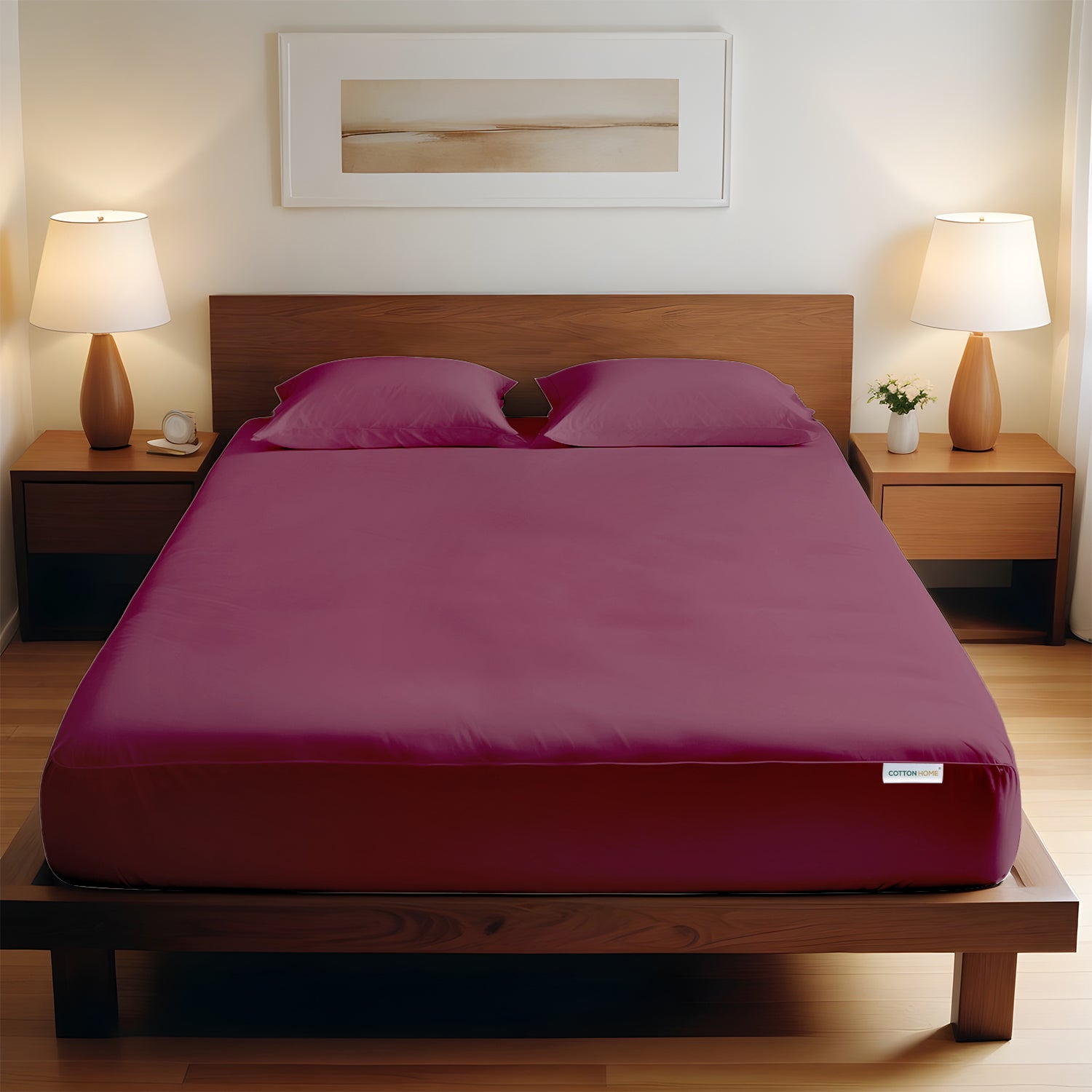3 Piece Fitted Sheet Set Super Soft Burgundy Twin Size 160x200+30cm with 2 Pillow Case - Cotton Home
