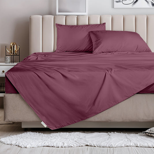 3 Piece Flat Sheet Set Supersoft Microfiber Burgundy Single Size 160x220 with 2 Pillow Case