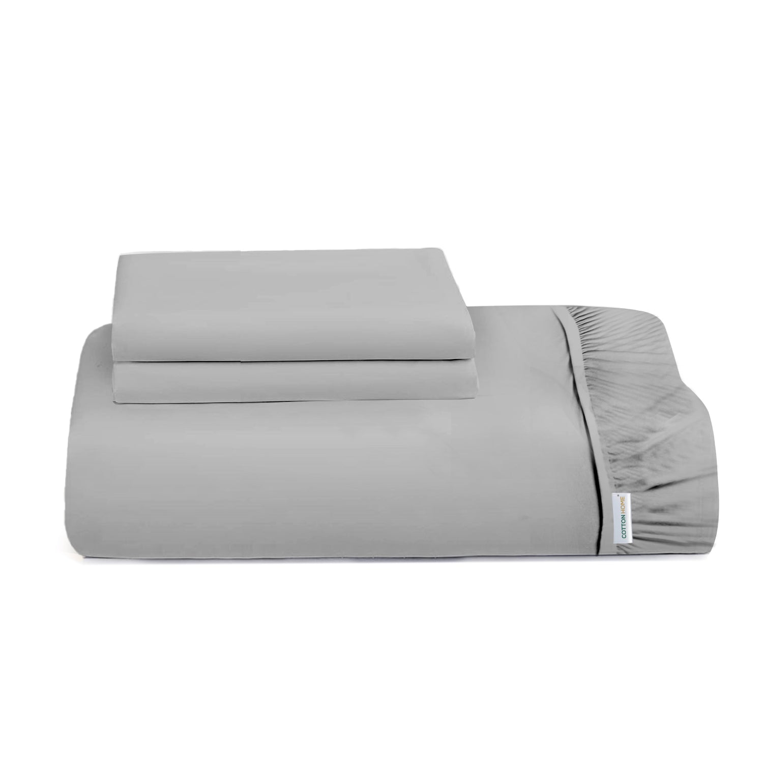 3 Piece Fitted Sheet Set Super Soft Grey Single Size 90x200+20cm with 2 Pillow Case - Cotton Home