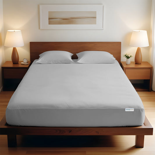 3 Piece Fitted Sheet Set Super Soft Grey Single Size 90x200+20cm with 2 Pillow Case - Cotton Home