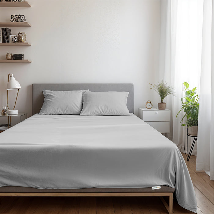 3 Piece Flat Sheet Set Supersoft Microfiber Grey Queen Size 200x220 with 2 Pillow Case