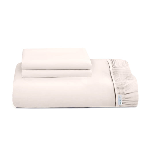 3 Piece Fitted Sheet Set Super Soft Ivory Single Size 90x200+20cm with 2 Pillow Case - Cotton Home