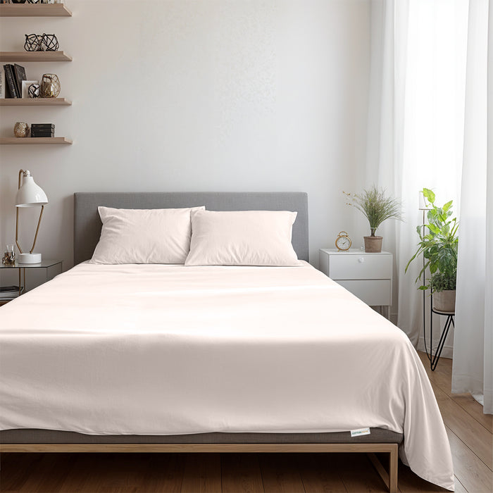 3 Piece Flat Sheet Set Supersoft Microfiber Ivory Single Size 160x220 with 2 Pillow Case