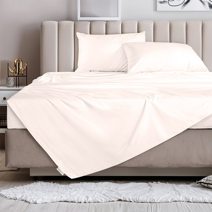 3 Piece Flat Sheet Set Supersoft Microfiber Ivory Super King Size 240x260 with 2 Pillow Case