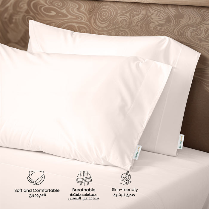 3 Piece Flat Sheet Set Supersoft Microfiber Ivory King Size 220x240cm with 2 Pillow Case