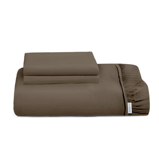 3 Piece Fitted Sheet Set Super Soft Khaki King Size 180x200+30cm with 2 Pillow Case - Cotton Home