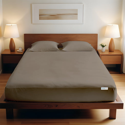 3 Piece Fitted Sheet Set Super Soft Khaki Super King Size 200x200+30cm with 2 Pillow Case - Cotton Home