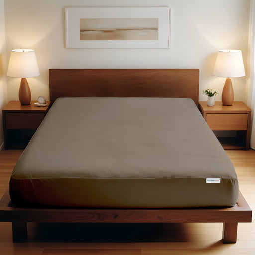 Super Soft King Size Fitted sheet 200x200+30cm Khaki with Deep Pockets - Cotton Home