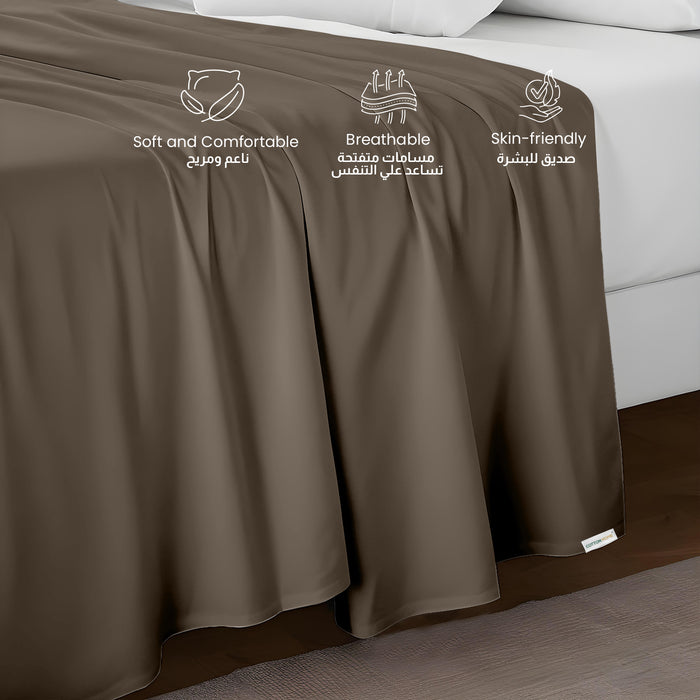 Flat Sheet Supersoft Microfiber Super King Flat Sheet 240x260cm-Khaki