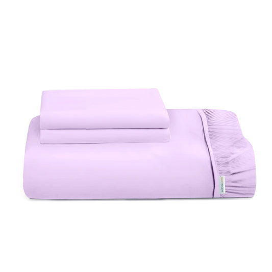 3 Piece Fitted Sheet Set Super Soft Light Purple Super King Size 200x200+30cm with 2 Pillow Case - Cotton Home