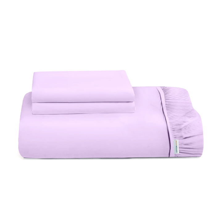 3 Piece Fitted Sheet Set Super Soft Light Purple Super King Size 200x200+30cm with 2 Pillow Case - Cotton Home