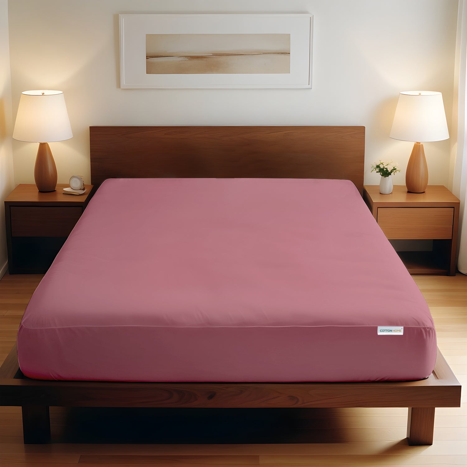Super Soft Twin Size Fitted sheet 160x200+30 CM Mauve with Deep Pockets - Cotton Home