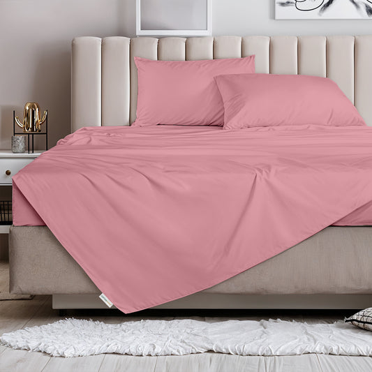 3 Piece Flat Sheet Set Supersoft Microfiber Mauve Super King Size 240x260 with 2 Pillow Case