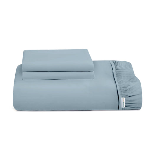 3 Piece Fitted Sheet Set Super Soft Metallic Blue Single Size 90x200+20cm with 2 Pillow Case - Cotton Home