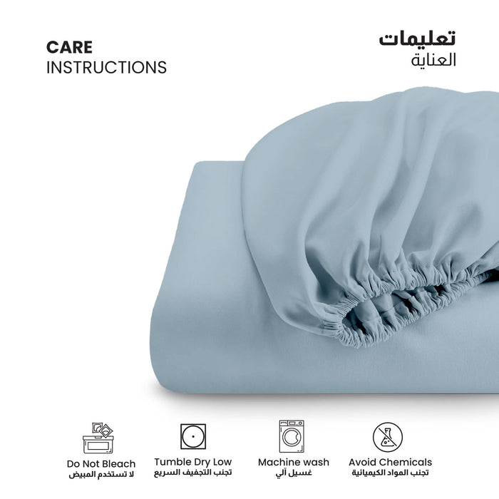 3 Piece Fitted Sheet Set Supersoft Microfiber Metallic Blue King Size 180x200+30cm with 2 Pillow Case