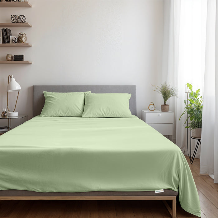 3 Piece Flat Sheet Set Supersoft Microfiber Mint Green Single Size 160x220 with 2 Pillow Case