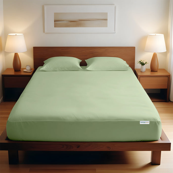 3 Piece Fitted Sheet Set Super Soft Mint Green Twin Size 160x200+30cm with 2 Pillow Case - Cotton Home