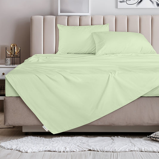 3 Piece Flat Sheet Set Supersoft Microfiber Mint Green Super King Size 240x260 with 2 Pillow Case