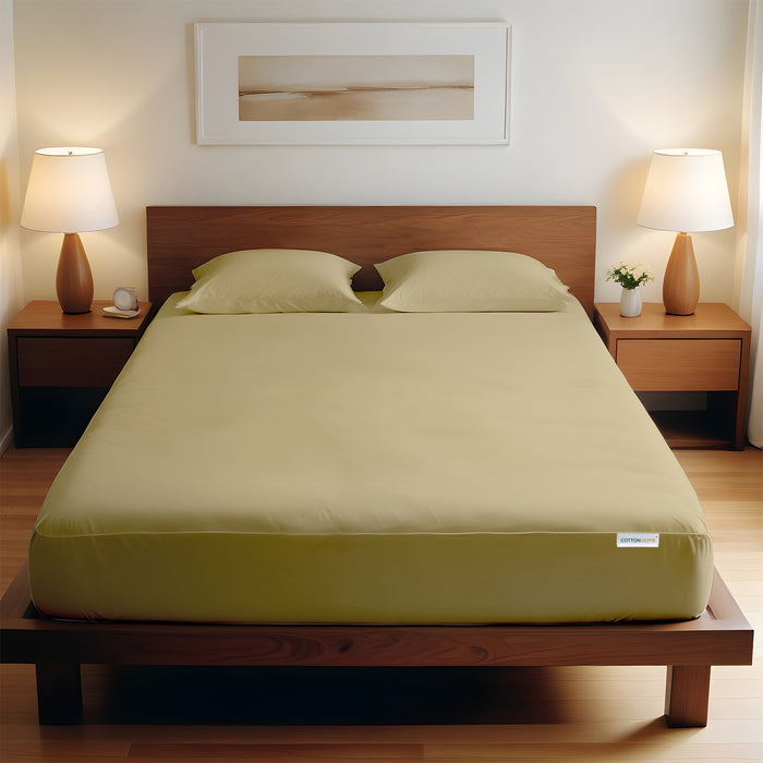 3 Piece Fitted Sheet Set Super Soft Mustard Twin Size 160x200+30cm with 2 Pillow Case - Cotton Home