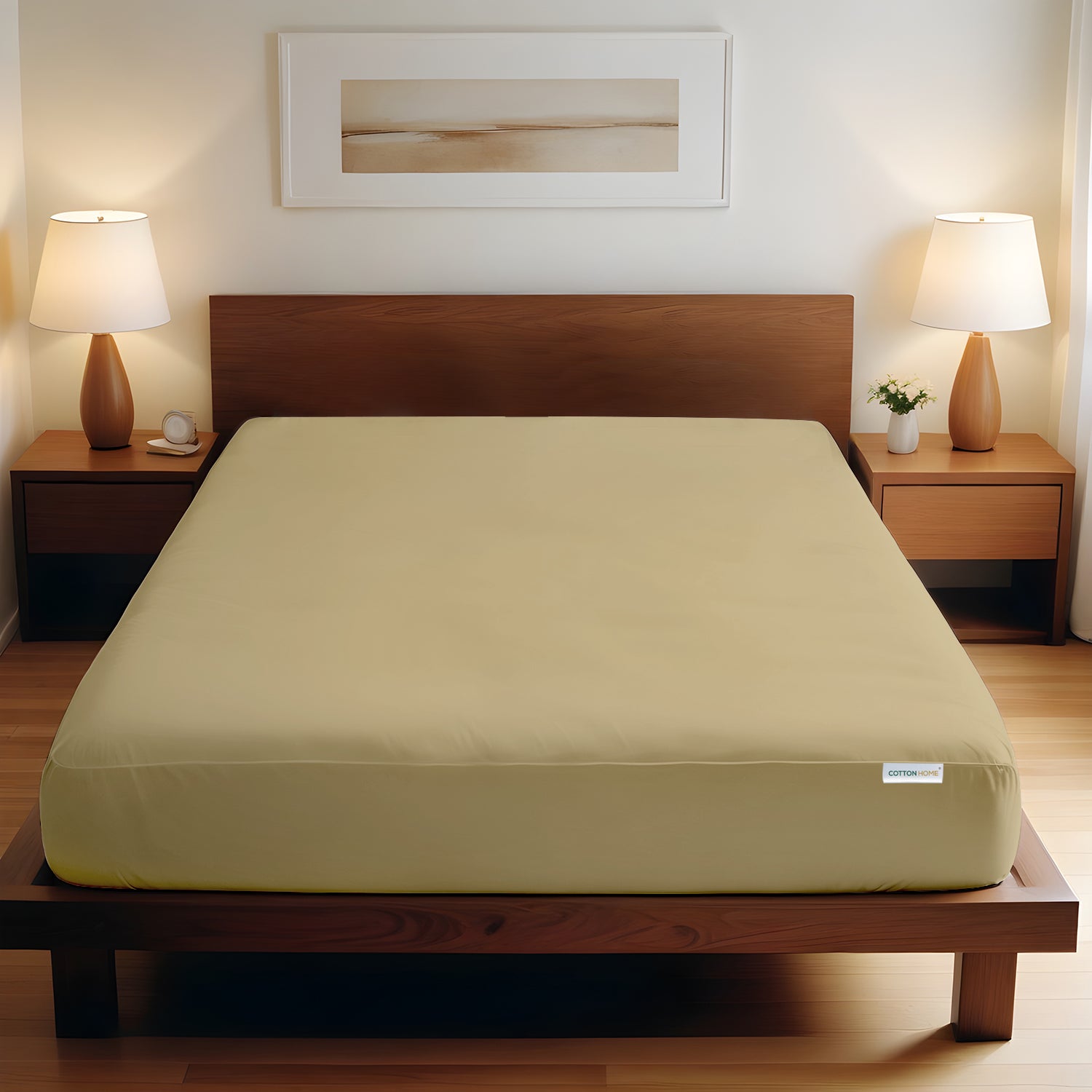 Super Soft Double Size Fitted sheet 120x200+25 cm Mustard with Deep Pockets - Cotton Home