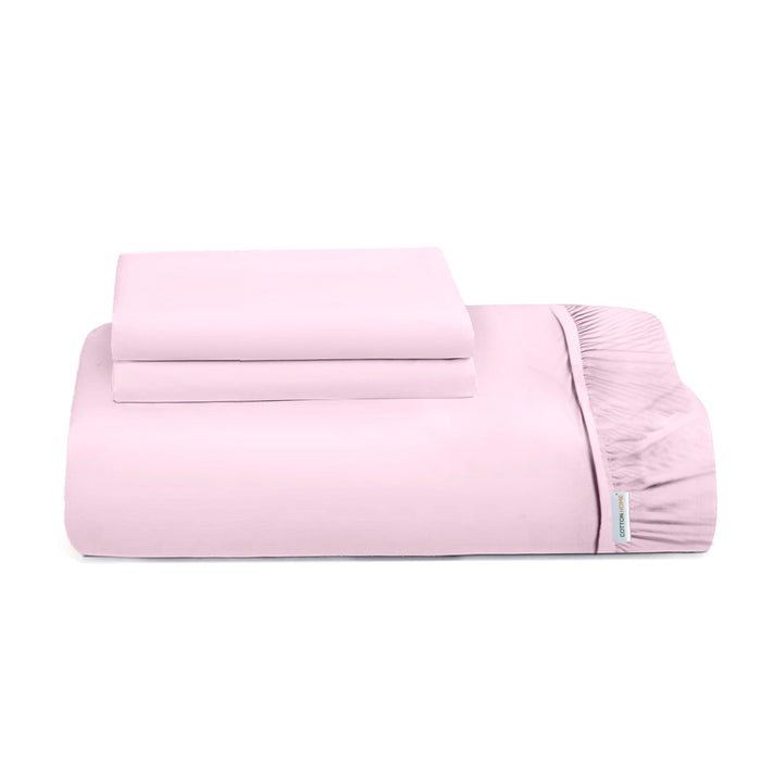 3 Piece Fitted Sheet Set Super Soft Pink Single Size 90x200+20cm with 2 Pillow Case - Cotton Home