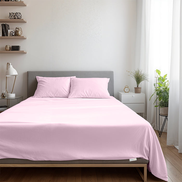3 Piece Flat Sheet Set Supersoft Microfiber Pink Single Size 160x220 with 2 Pillow Case