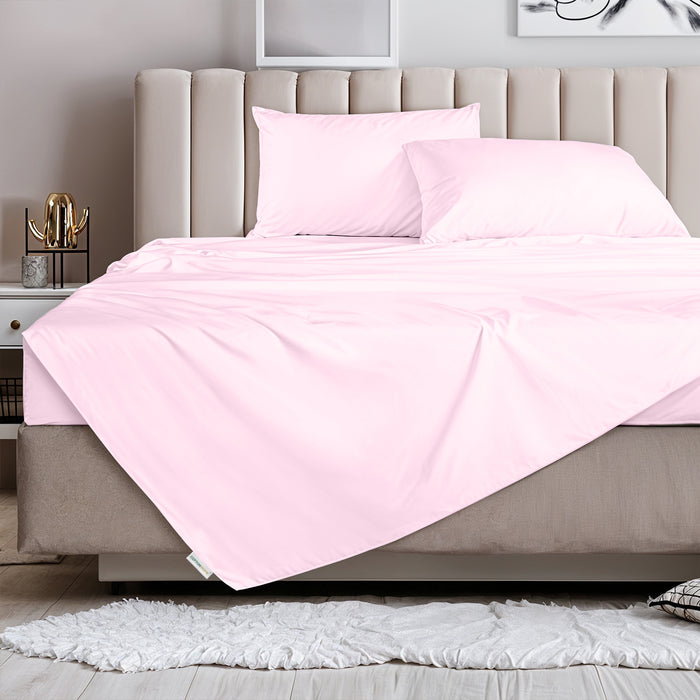 3 Piece Flat Sheet Set Supersoft Microfiber Pink Single Size 160x220 with 2 Pillow Case