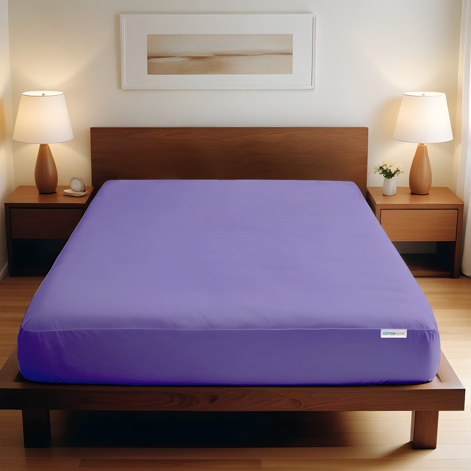 Super Soft Double Size Fitted sheet 120x200+25 cm Purple with Deep Pockets - Cotton Home