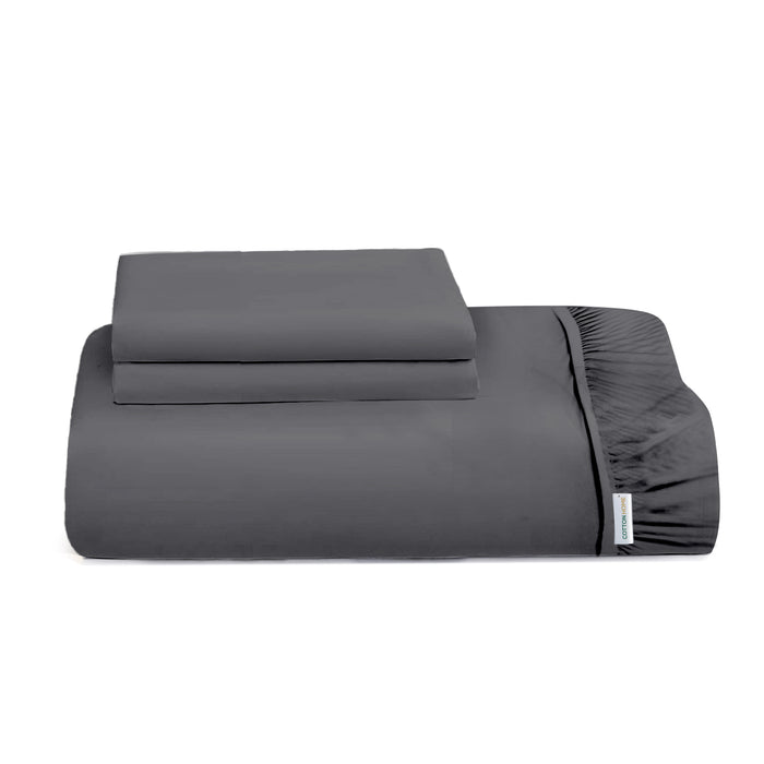 3 Piece Fitted Sheet Set Super Soft Silver Single Size 120x200+25cm with 2 Pillow Case - Cotton Home