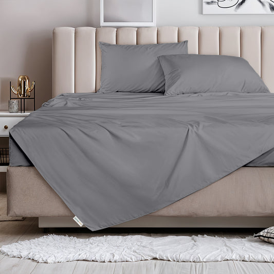 3 Piece Flat Sheet Set Supersoft Microfiber Silver Single Size 160x220 with 2 Pillow Case