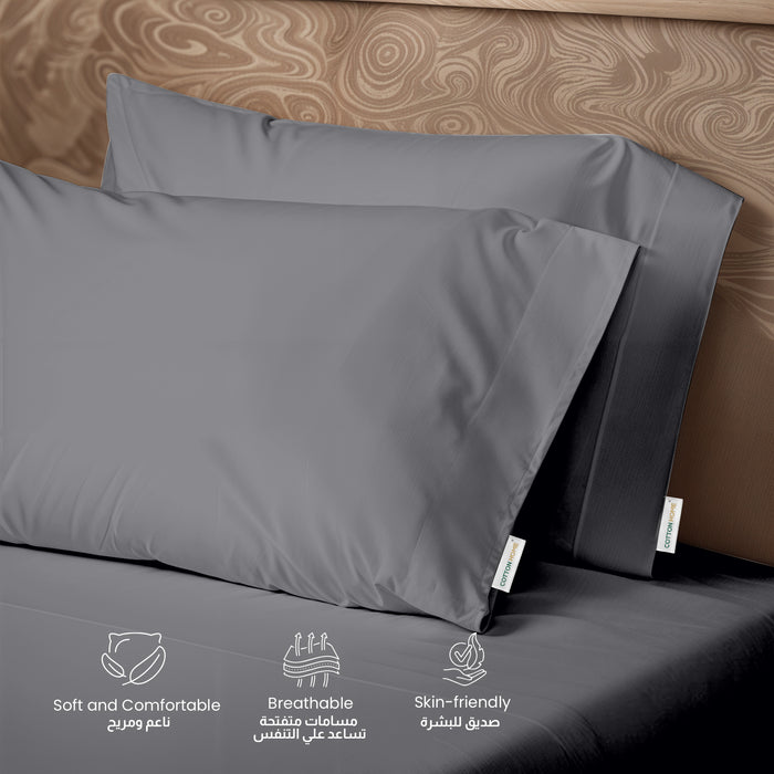 3 Piece Flat Sheet Set Supersoft Microfiber Silver Single Size 160x220 with 2 Pillow Case