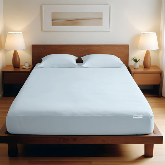 3 Piece Fitted Sheet Set Super Soft Sky Blue Single Size 90x200+30cm with 2 Pillow Case - Cotton Home